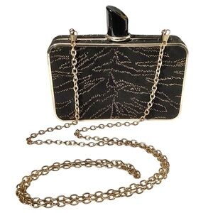 MMS Design Studio Black & Gold Chain Clutch Crossbody Lipstick Bag